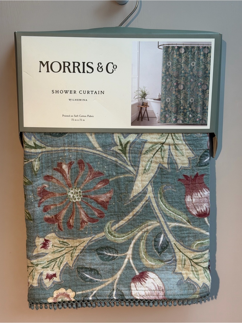 Morris & Co. NWT Beautiful Wilhelmina Floral Shower Curtain Teal & Red 72” x 72” - Picture 1 of 7